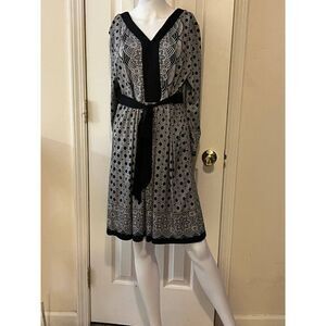 ECI Women's A-Line Dress XL Black Geometric Print Bohemian Long Sleeves